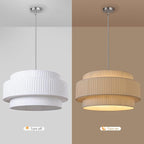 LamQee 3-Tier Large Farmhouse Drum Chandelier, 23.6inch Modern Ceiling Light Fixture Chrome Pendant Hanging Light with Fabric Shade for Living Room Bedroom Kitchen Island Over Table