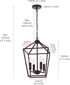 MELUCEE Farmhouse Chandelier in Oil Rubbed Bronze 4 Lights Lantern Pendant Light Vintage Openwork Cage Hanging Light Fixtures Ceiling for Kitchen Island Dining Room Entryway, E12 Base