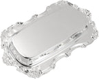 Quluxe Small Vintage Trinket Dish Jewelry Tray Perfume Organizer Tray for Wedding Photographer Detail Props Ceremony Antique Decor (Silver)