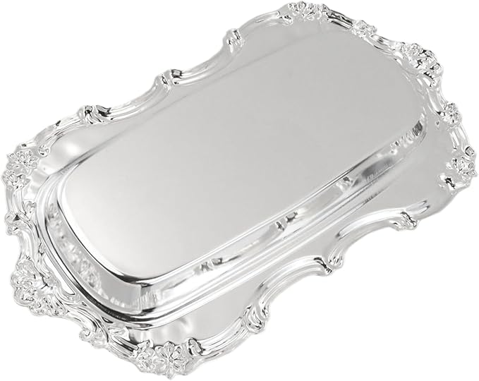 Quluxe Small Vintage Trinket Dish Jewelry Tray Perfume Organizer Tray for Wedding Photographer Detail Props Ceremony Antique Decor (Silver)