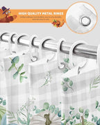 Fall Thanksgiving Shower Curtain, Autumn Pumpkins Eucalyptus Leaves Shower Curtains Set with Hooks, White Blue Green Gray Plaid Waterproof Fabric Bathroom Curtains Decor Accessories,72 X 78 Inch Long