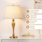 Table Lamp, Modern Nightstand Desk Lamp with Dimmer Switch and Bulb, Mid Century Lamp for Living Room and Office, Wood Bedside Lamp for Bedroom, Home Décor, Natural Wood Finish