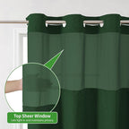 No Hooks Needed Linen Textured Shower Curtain with Snap-in Fabric Liner Set,Hotel Luxury Decor Shower Curtains for Bathroom with Mesh Top Window,Waterproof & Washable,71Wx74H,Emerald Green