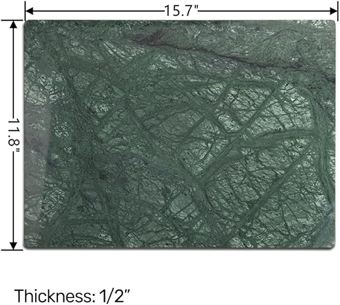 Natural Green Marble Cutting Board,16x12x0.5 Inch, Marble Pastry Board Hand Craft Slab with Non-Slip Feets for Cheese, Dough and Chocolate Tempering.