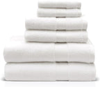 Premium Staple Cotton Bathroom Towel Set - White 600 GSM 6-Piece Luxury Bath Towel Set 1 Stripe - 2 Bath Towels, 2 Hand Towels & 2 Washclothes Set - High Absorbent & Quick Dry for Gym, Spa, Hotel