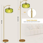 Gold Floor Lamps for Living Room Bedroom,Glass Floor Lamp with Remote Control & Green Lampshade,Arc Dimmable Floor Lamp Mid Century Modern Standing Lamp Vintage Tall Floor Lamps for Bedroom Corner