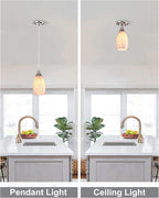 Mini Milk Glass Pendant Light,Handcrafted Beige Glass Pendant Hanging Light fixtures Small Pendant Light with Brushed Nickel Adjustable Cord for Kitchen Island,Bed Room,Hallway,Dining Room,Stairs
