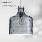 16" Extra Large Farmhouse Pendant Light – Hand-Blown Smoked Gray Hammered Glass Shade, Polished Chrome Finish, Adjustable Chain Hanging Light Fixture for Kitchen Island, Dining Room, Hallway