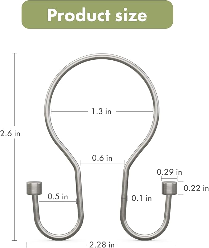 AmazerBath Shower Curtain Hooks Shower Curtain Rings with Cylindrical Design, Metal Nickel Shower Curtain Hooks Rust Proof, Smooth Glide Double Shower Hooks Rings for Shower Curtain