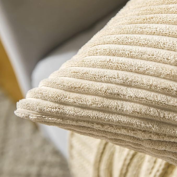 MIULEE Pack of 2 Corduroy Pillow Covers 12 x 20 Inch Lumbar Throw Pillow Covers Beige Pillowcases for Spring Sofa Bedroom Couch