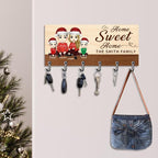 Personalized Wood Family Key Hanger Custom Name Portrait Wall Mount Key Holder for Wall Entryway Home Sweet Home Organizer Hanger Birthday Housewarming Decor Gifts for Christmas New Year