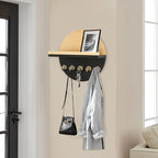 Key Holder for Wall with Shelf - Wood Mail Organizer and Rack with Shelf Hooks Wall Mounted for Entryway Decor Magazines Letter Storage Farmhouse Living Room Bedroom Doorway Black