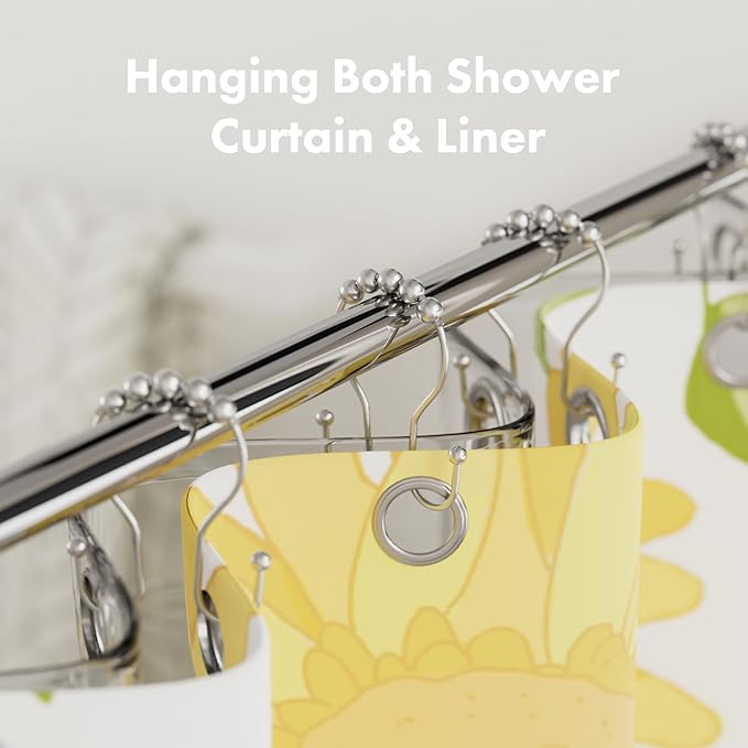 AmazerBath Shower Curtain Hooks, Shower Curtain Rings, Metal Chrome Shower Curtain Hooks Rust Proof, Smooth Glide Double Shower Hooks for Shower Curtain, Shower Rod Hooks 12Pcs