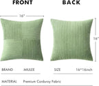 MIULEE Sage Green Corduroy Pillow Covers Pack of 2 Boho Decorative Spliced Throw Pillow Covers Soft Solid Couch Pillowcases Cross Patchwork Textured Cushion Covers for Living Room Bed Sofa 16x16 inch