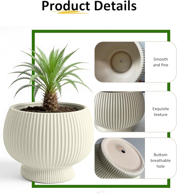 OXART 9.4 Inch Plant Pots, Ceramic Planters for Indoor Plants, Outdoor Flower Pots for Plants with Drainage Holes, Decorative Pot for Flowers & Herbs, No Trays, Yellow