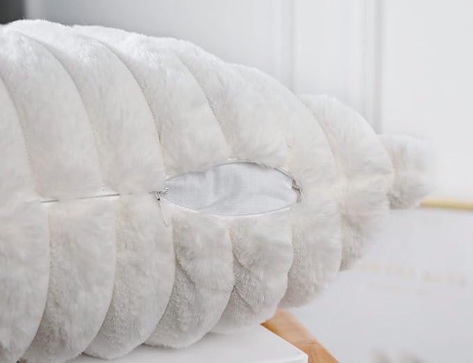 PANOD Faux Fur Decorative Long Lumbar Throw Pillow Covers 14 x 20,Boho Long Lumbar Pillow Covers Pillow Case Cushion Cover for Bed Sofa Farmhouse Livingroom,White