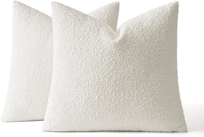 MIULEE 20x20 Inch Decorative Pillow Covers for Couch Bed Set of 2 Textured Boucle Neutral Winter Throw Pillows Christmas White Accent Solid Cushion Pillowcases Sofa Livingroom Home Decor