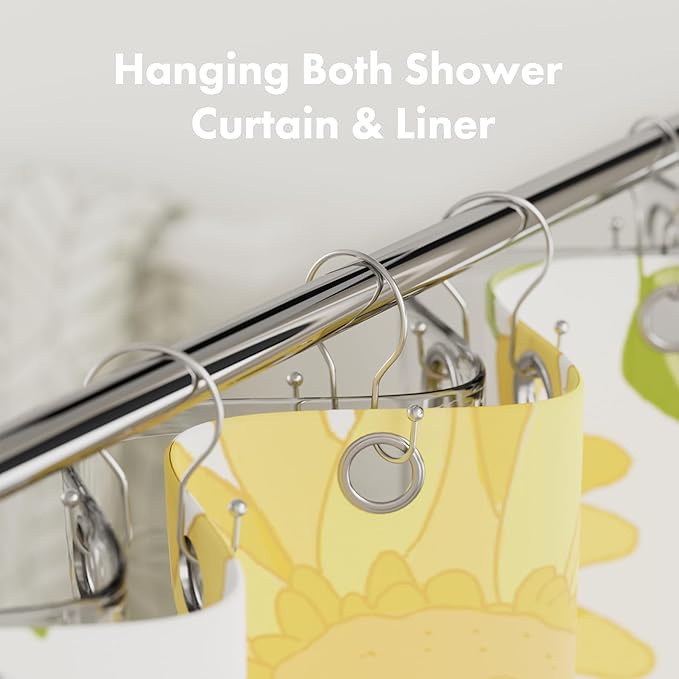 AmazerBath Chrome Shower Curtain Hooks Shower Curtain Rings, Simple Double Sided Shower Curtain Hooks Rust Proof, Smooth Glide Metal Shower Hooks for Shower Curtain Rod, 12 Pcs Shower Rod Hooks
