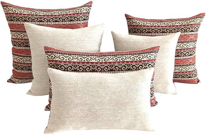 Tapestry Stylish Red-Black 22"x22" Pillow Cover Sham Cushion Case Ethnic Oriental Kilim Style Throw Decorative for Home Decor, Sofa, Couch, Porch, Patio, Veranda