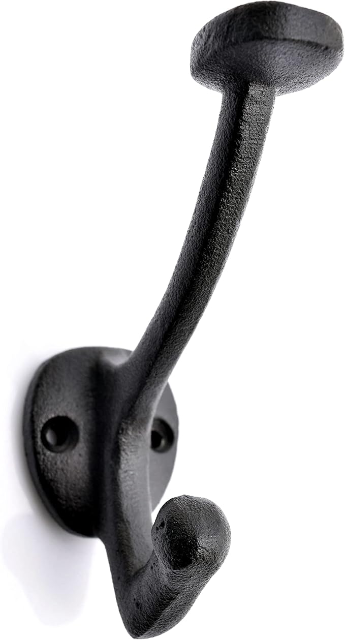 Ambipolar 5-Pack Vintage Decorative Cast Iron Wall Mounted Coat Hooks, Heavy Duty Black Hooks for Coats, Hats, Purse, Towels, Modern Farmhouse Decorative Hooks Black