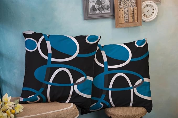 CAPSCEOLL Black Blue White Geometric Circle Printing Decorative Throw Pillow Case 18X18Inch 2PCS Home Decoration Pillowcase Zippered Pillow Covers Cushion Cover