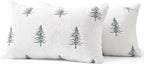 MIULEE Christmas Decorative Pillow Covers Set of 2 Faux Fur Throw Pillows with Embroidered Christmas Tree 12x20 Inch White Green Winter Couch Covers for Festival Sofa Bedroom Living Room Home Decor