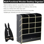 Marbrasse Wooden Pen Organizer, Multi-Functional DIY Pen Holder Box, Desktop Stationary, Easy Assembly, Home Office Art Supplies Organizer Storage with Drawer (B12-Black)