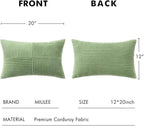 MIULEE Sage Green Corduroy Pillow Covers Pack of 2 Boho Decorative Spliced Throw Pillow Covers Soft Solid Couch Pillowcases Cross Patchwork Textured Cushion Covers for Living Room Bed Sofa 12x20 inch