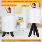 HAITRAL Wooden Tripod Table Lamp with Black Base, Small Table Lamp Bedsides Lamp with Linen Fabric Shade, Nightstand Lamp Cute Night Lamp for Bedroom,Kids Room,Nursery,Dorm