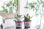 Fiesta Brands Talavera Mexican Pottery Planters Medium and Small Cobalt Talavera Succulent Planter Set of 2 (6 in Diam x 4.5 in Tall and 5 in Diam x 4 in Tall)