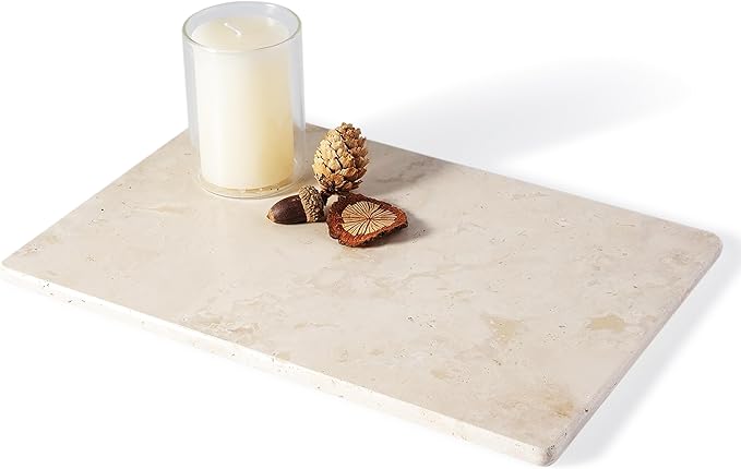 Italian Natural Travertine Tray, 12" x 8" Vanity Decorative Marble Tray for Jewelry, Ring Holder, Perfume Organizer Candle Tray for Bedroom/Bathroom/Kitchen Countertop