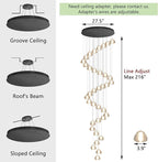36 Light 216'' Long Large Crystal Chandeliers LED Chandeliers for High Ceiling Handing Light Fixture for Entrance Hallway Foyer Staircase Lobby Black