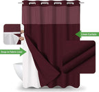 Extra Long No Hooks Needed Linen Textured Shower Curtain with Snap-in Fabric Liner Set,White Hotel Luxury Decor Shower Curtains for Bathroom,Waterproof & Washable,71Wx86H,Burgundy