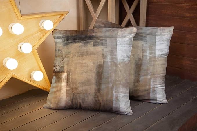 CAPSCEOLL Beige and Grey Throw Pillow Covers 18X18,Brown Abstract Art Painting Aesthetic Modern Square Decorative Pillow Covers Soft Throw Pillows for Couch Sofa Bedroom,Set of 2