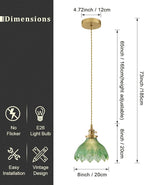 Vintage Glass Pendant Light，Green Flower Ceiling Pendant Light，Gold Adjustable Hanging Wire for Kitchen Island Dining Room Bedroom Hallway (8Inch - Green(C))
