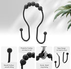 AmazerBath Shower Curtain Hooks Black Shower Curtain Rings, Metal Shower Curtain Hooks Rust Proof, Smooth Glide Double Shower Hooks Rings for Shower Curtain, Shower Rod Hooks 12Pcs
