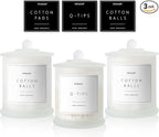 3 Pack Qtip Holder Dispenser, 16oz Bathroom Organizer and Storage Canisters, Glass Apothecary Jars with Lid - Home Decor, Room Decor Aesthetic (Frosted White)