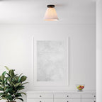 GLOBE Electric 66000137 1-Light Semi-Flush Mount Light, Matte Black, Matte Brass Accent, White Linen Shade, Modern Ceiling Light Fixture for Kitchen Island, Hallway, Living Room, or Bedroom