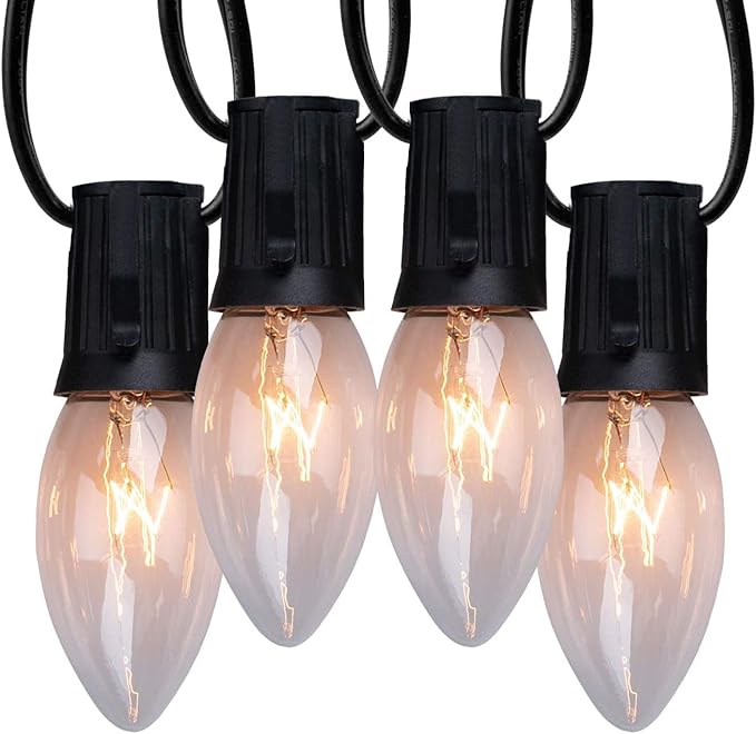 Minetom C9 Clear Christmas String Lights, 50FT 50 Bulbs Bright & Warm Outdoor Christmas Lights, Long Life C9 String Lights for Tree Patio Gazebo Wreath, Black Wire