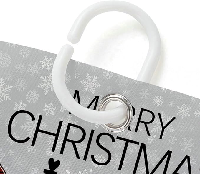 Christmas Trees Shower Curtain, Chic Boho Xmas Tree Snowflake Shower Curtain Set, Farmhouse Holiday Winter Shower Curtain Bathroom Decor with Hooks Grey Fabric Machine Washable with Hooks, 72 x 72 in