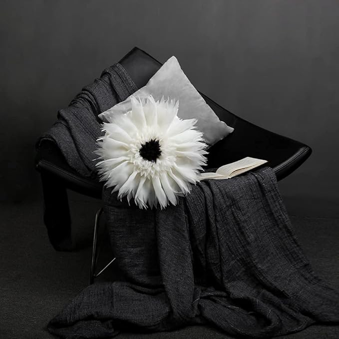 White Flower Pillow Cute Round Decorative Throw Pillows Handmade 3D Daisy Accent Pillowcase with Inserts Soft Velvet Cushion for Bed Couch Chair Car Bedroom Living Room Home Decor 14 Inch