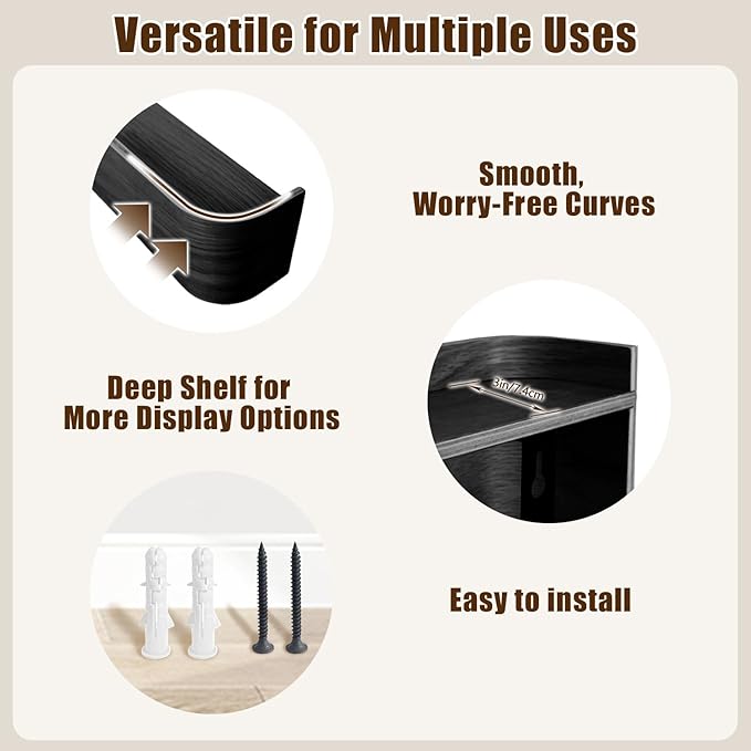 Coat Hooks Wall Mount with Shelf, 4 Hidden Hooks, 16.5 Inch Entryway Organizer for Coats, Hats, Bags, Keys, Decorative Wall Hooks (Black, 4 Hooks)