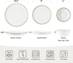 Famiware Saturn Dinnerware Sets, Speckled Plates and Bowls Sets for 4, 12 Pieces Stoneware Dish Set - Chip and Scratch Resistant, Microwave and Dishwasher Safe Tableware Set, White with Rim