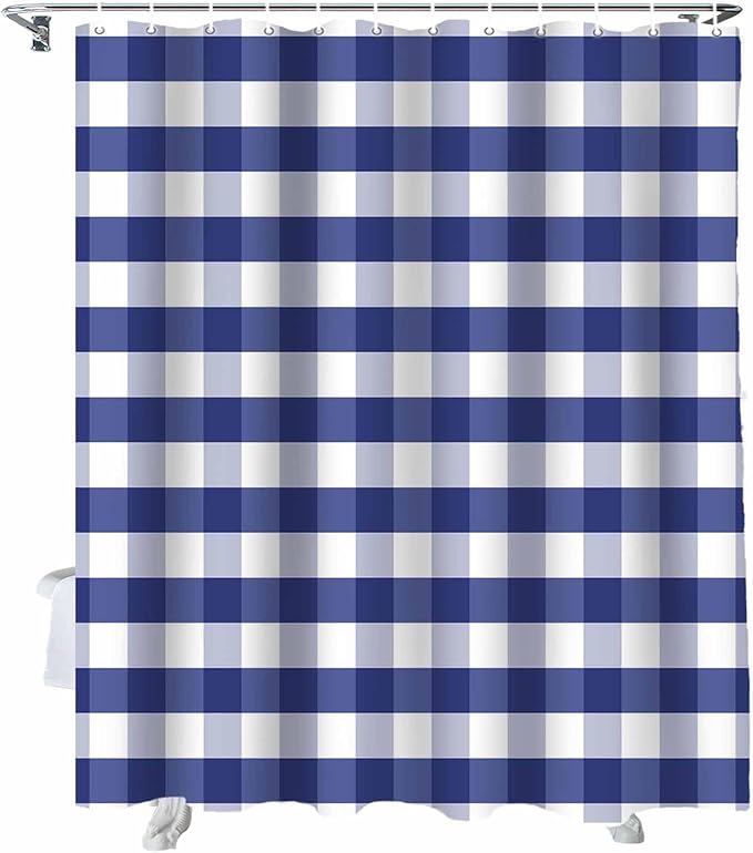 Vandarllin Rustic Navy Blue White Buffalo Check Plaid Pattern Shower Curtain, Farmhouse Shower Curtains Set with Hooks, Waterproof Fabric Bathroom Curtains Decor Home Accessories,66 X 72 Inch Long