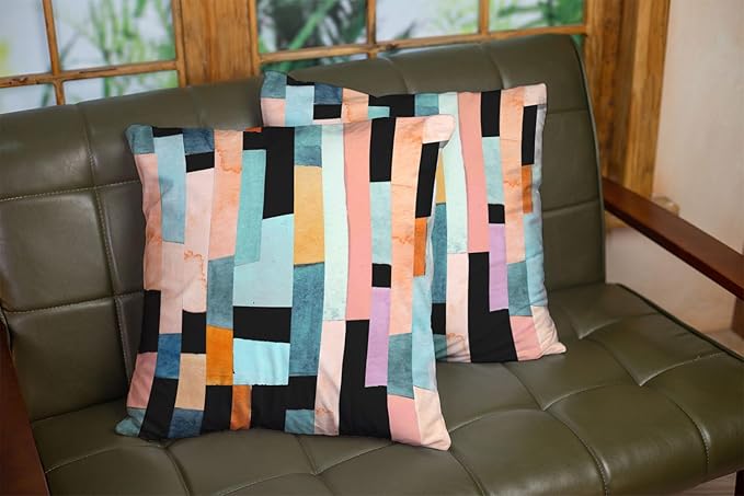 CAPSCEOLL Green Black Decorative Pillow Covers Geometric Stripes Abstract Oil Painting Orange 16X16 Inch Set of 2 Zipper Pillow Protector for Bedroom Couch Living Room Holiday Pillow Covers