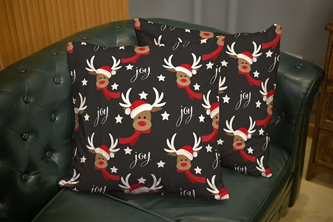 CAPSCEOLL 2PCS Gray Christmas Living Room Pillow Covers 18X18Inch Cute Deer Antlers Christmas and Scarf Snow Star Pillowcover for Bedroom Sofa Living Room Zipper Pillow Cases