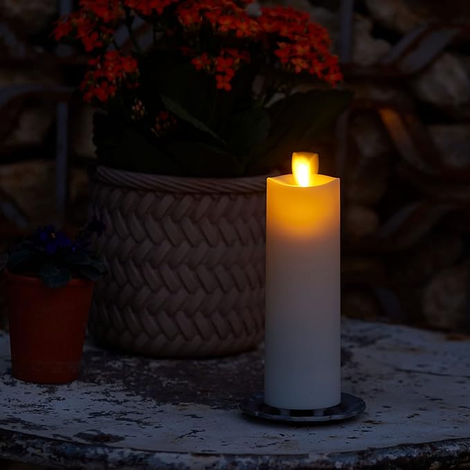 Luminara Realistic Artificial Moving Flame Outdoor Pillar Candle - Moving Flame LED Battery Operated Lights for Outside Christmas, Thanksgiving - Remote Ready - Remote Sold Separately - 3.25" x 6.5"