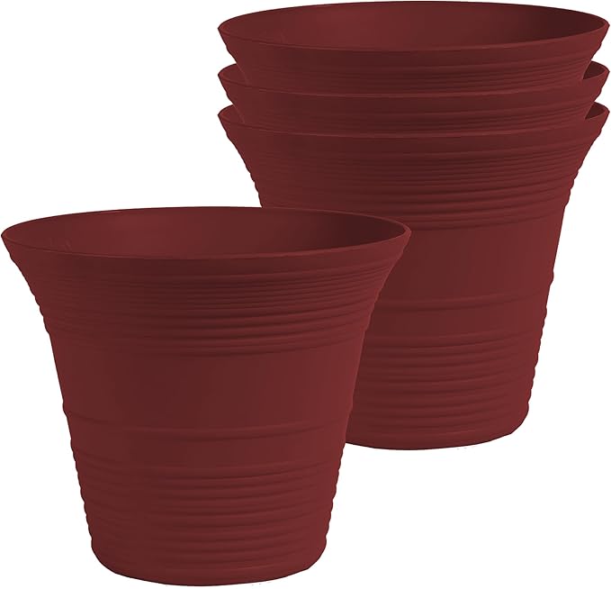 The HC Companies Sedona Round Self-Watering Pot - Lightweight Self Care Planter - Plastic Planter for Herbs & More - Durable Plant Pots for Indoor Plants & Outdoor Plants (9" Wild Red, Pack of 4)