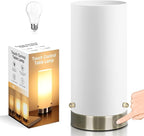 Bedside Touch Control Table Lamp for Bedroom 3 Way Dimmable Nightstand Lamp with Round Glass Shade for Living Room Kids Room Dorm Home Office(LED Bulb Included).