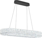 Modern Crystal Chandelier, Dia 40" Rectangular Chandelier for Dining Room,Black Rectangle Crystal Ceiling Light Luxury Oval Chandeliers for Living Room Kitchen Island